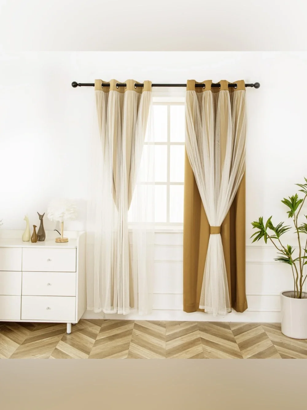 Lina Tan Drapes with Ivory Sheer Panels